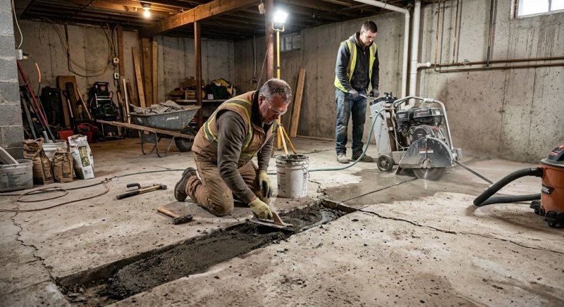 Cracked Basement Floor Repair in Bemidji, MN
