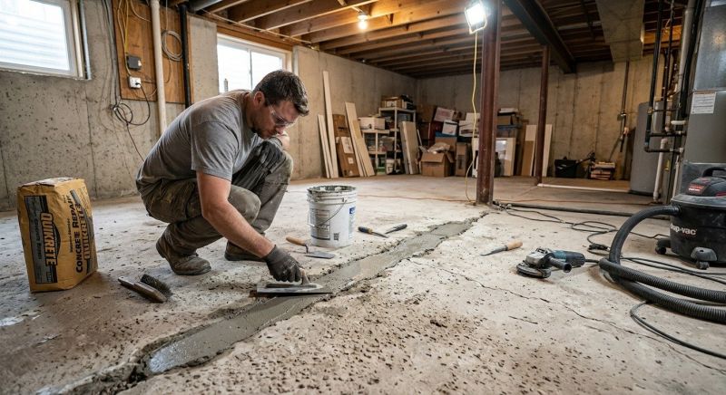 Cracked Basement Floor Repair in Bemidji, MN